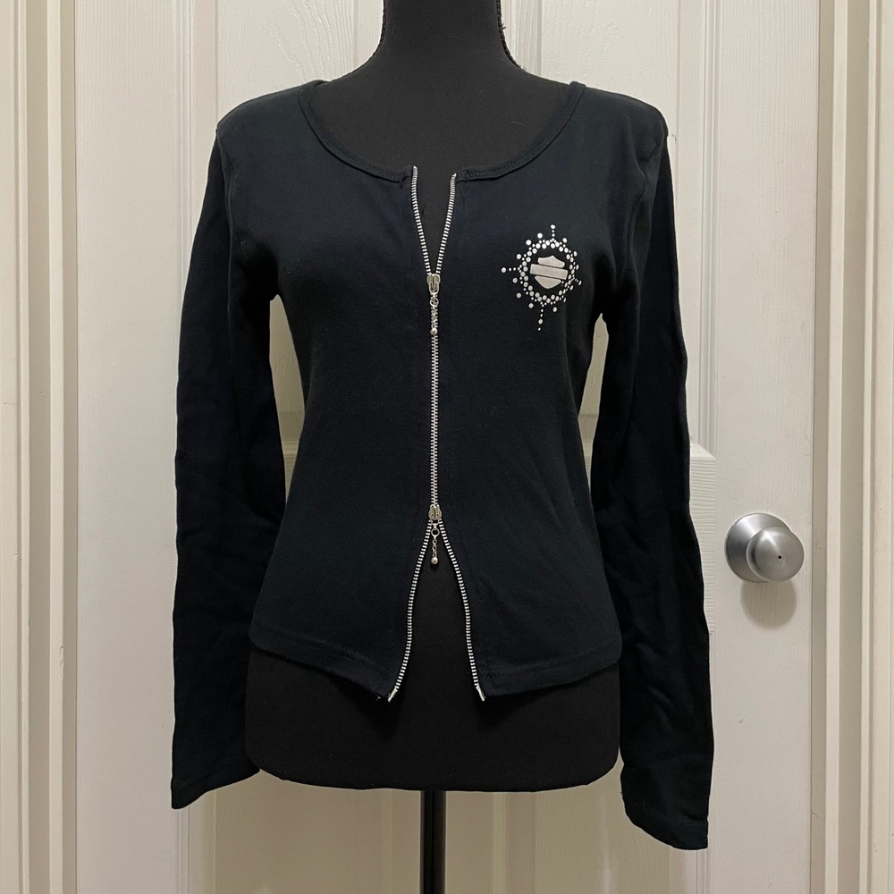 Vintage Y2K Harley‎ Davidson Top Zip Brunswick Troy NY Long Sleeve USA Made M